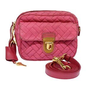 Authentic PRADA Quilted Shoulder Bag Nylon Pink Gold